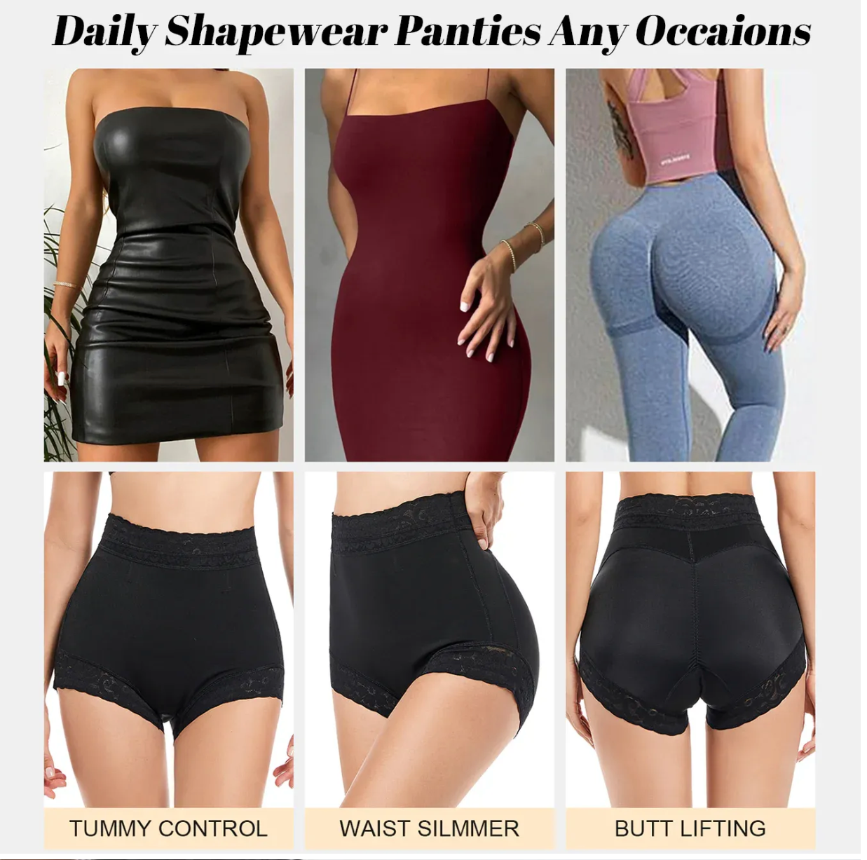 K0019 CHIA Tummy Control Shaper Peach Butt Underpants Body Underwear Lace Firm Butt Lift Panties Shorts