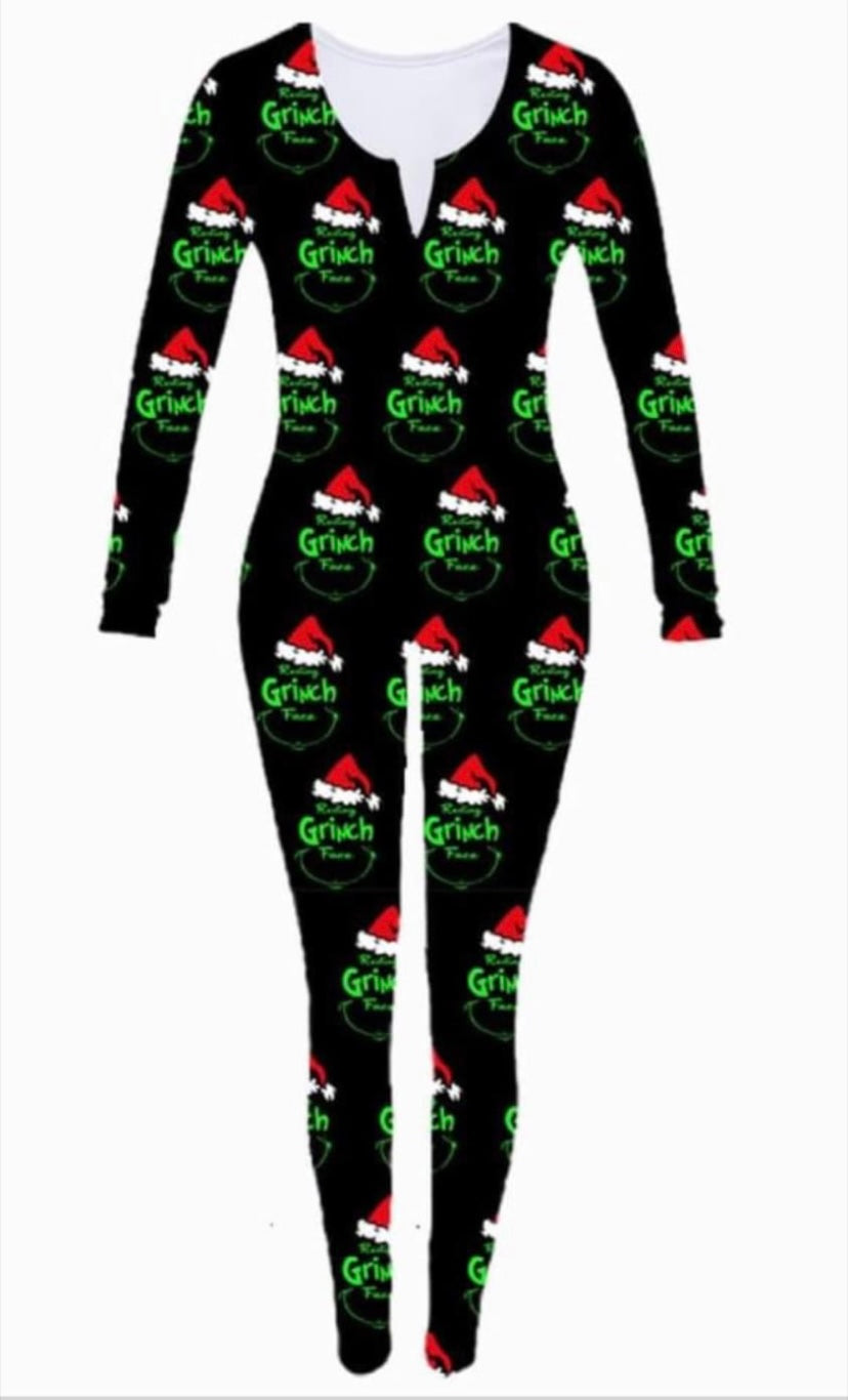 Christmas Resting grinch Face Long Sleeve Onesie